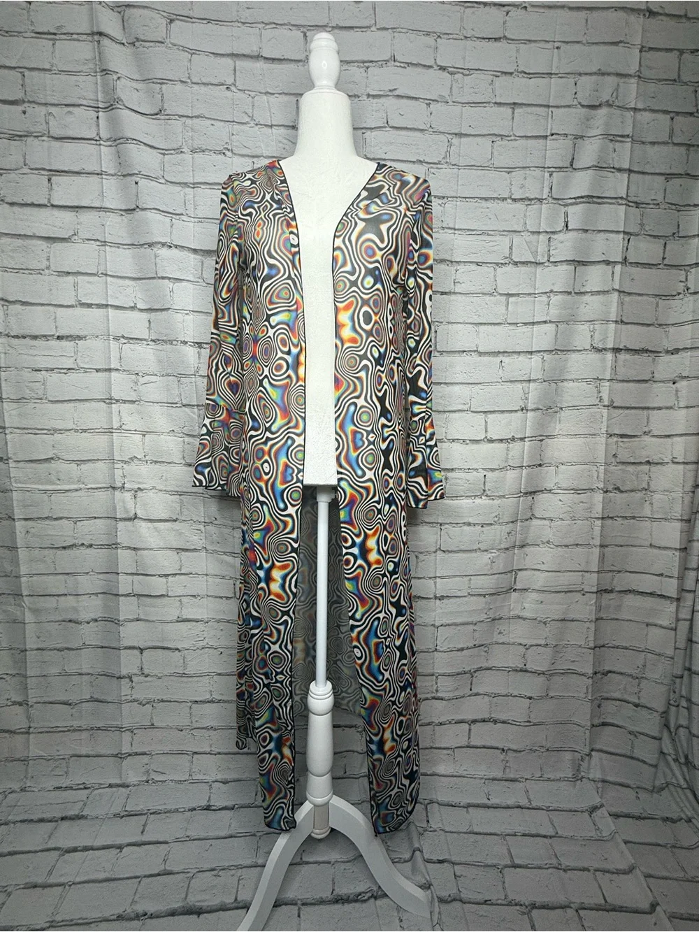 Flare Sleeve Long Mesh Duster Cardigan XS Psychedelic Indie Hippie 70s Cover Up